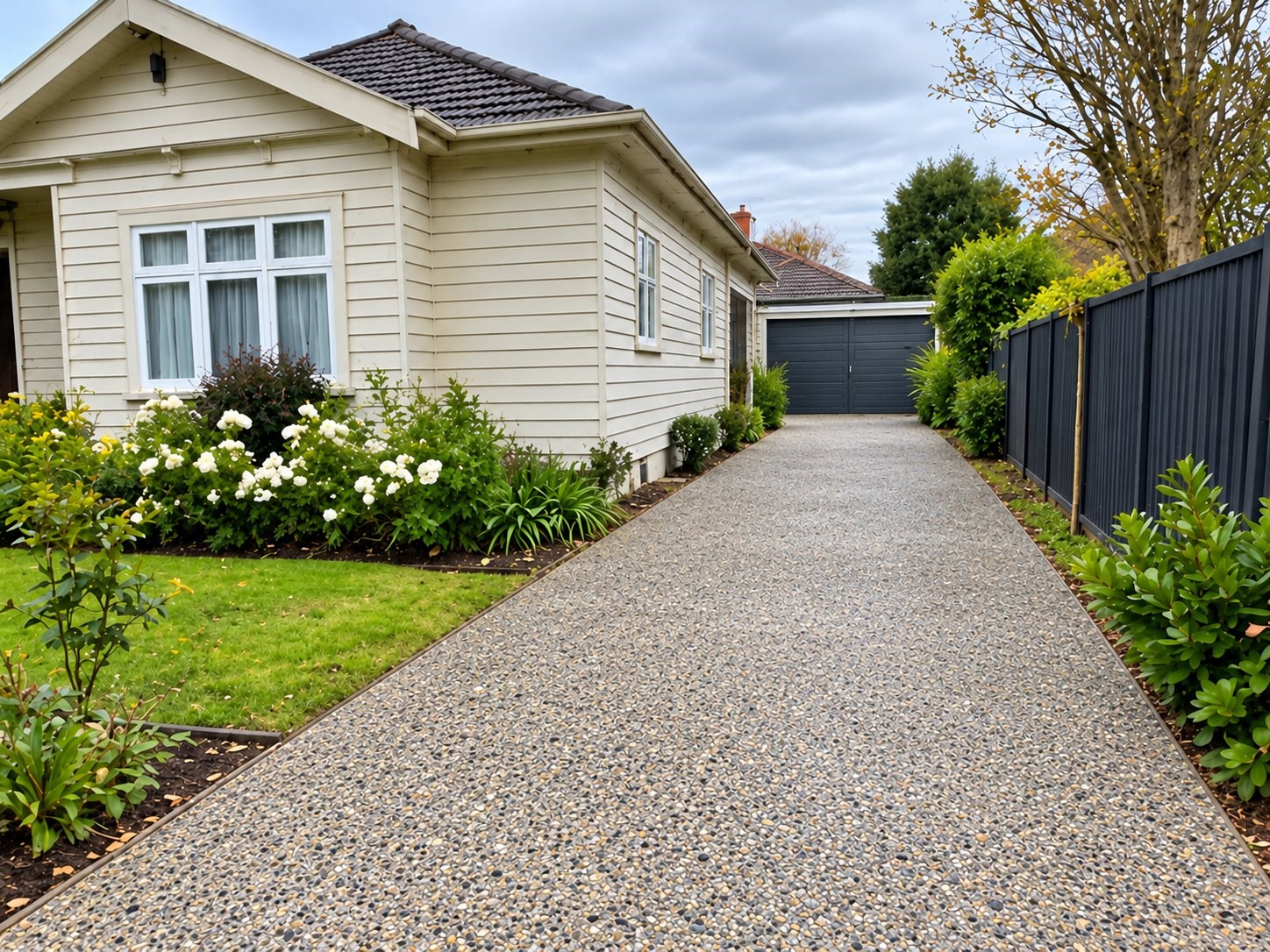 After: new exposed aggregate concrete driveway