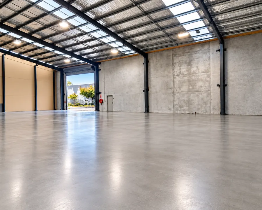 Large warehouse floor slab with a floated finish
