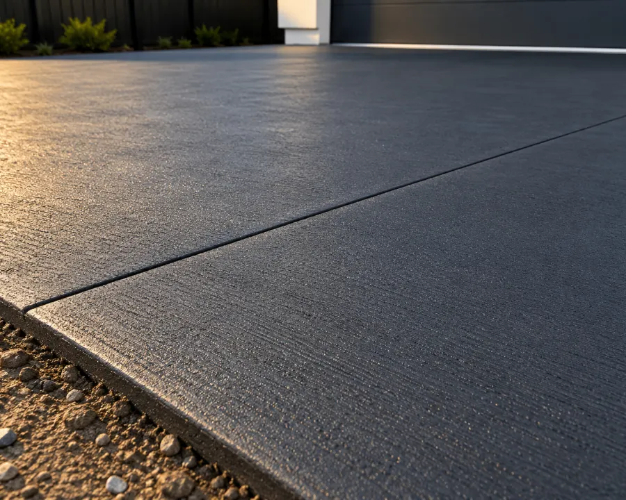 Close up of a dark broom finish concrete surface
